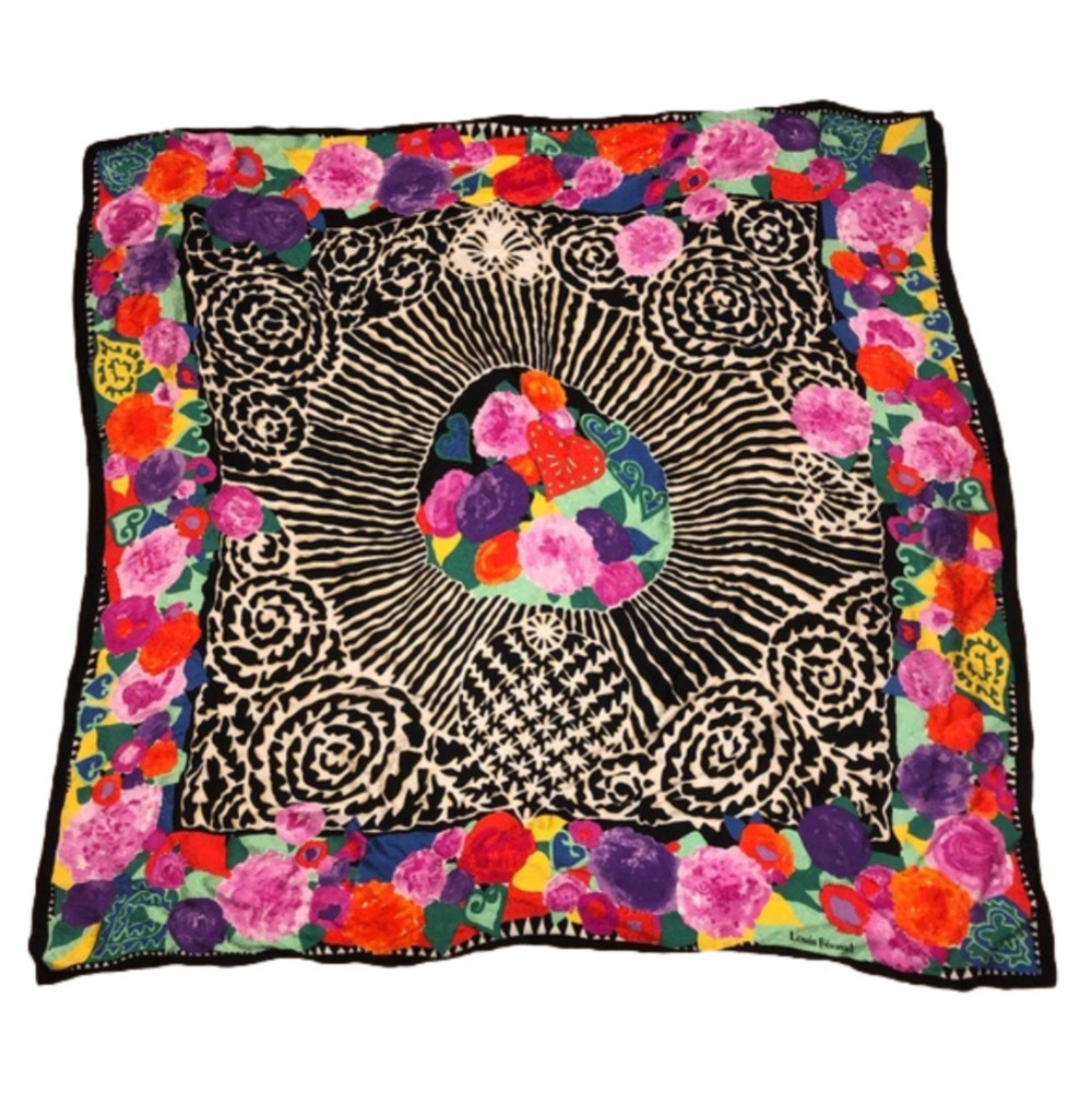 VTG Louis Féraud Vibrant Floral Art Print 100% Silk Scarf 32” x 32” 1980s 80s